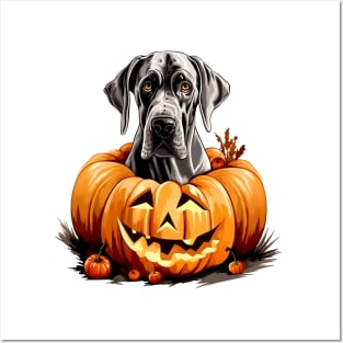 Great Dane Dog inside Pumpkin #2 Posters and Art